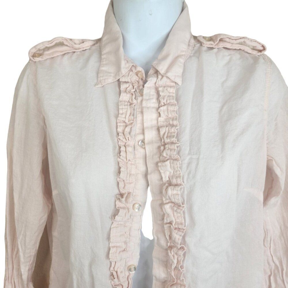 Vintage Y2K Diesel Pale Pink S Ruffle Front Tuxedo Blouse Shirt Cotton